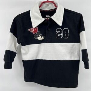 Disney Junior Mickey Mouse 2T Rugby Polo Shirt Black White Flames Number 28 Boys